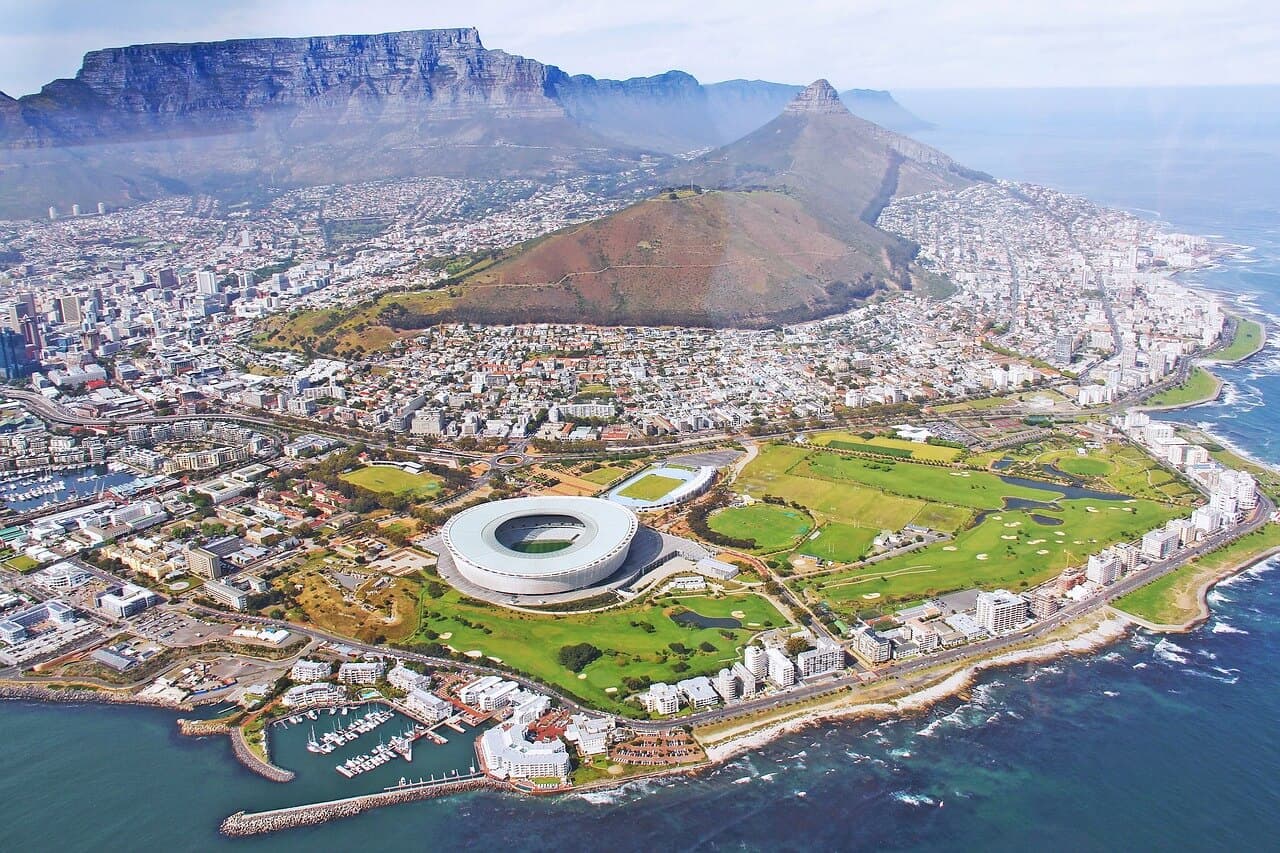 Where to Stay in Cape Town - Aerial view of Cape Town from a scenic helicopter tour.