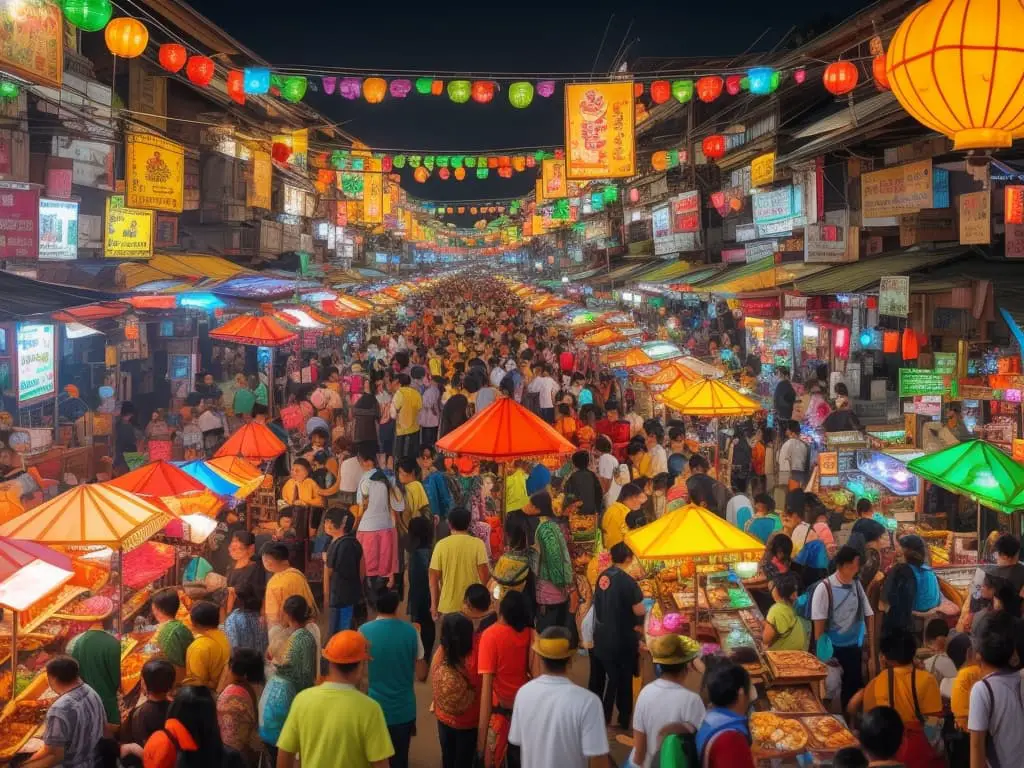 Bustling night market with vibrant food stalls