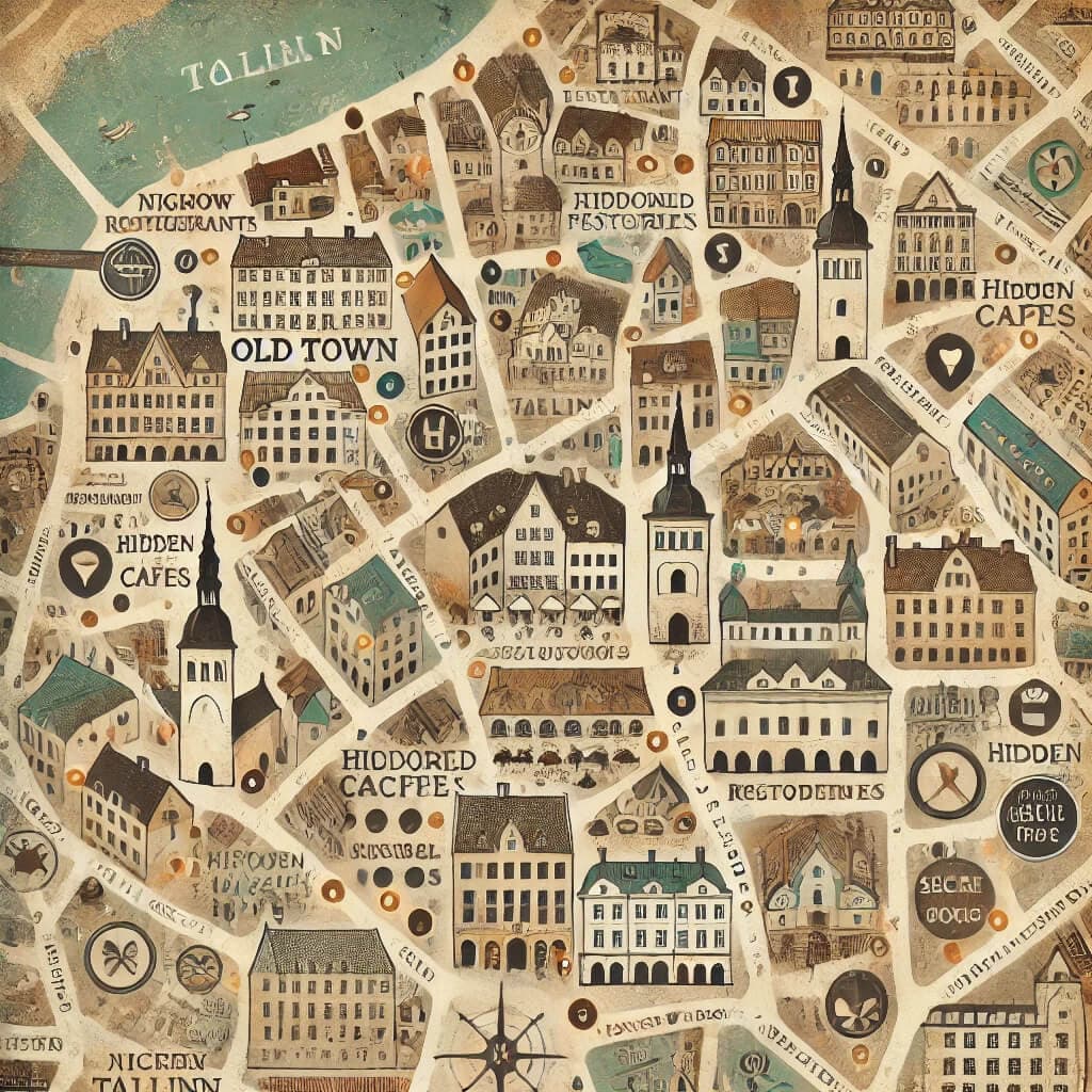 A map of Old Town Tallinn marked with key restaurants and insider tips.